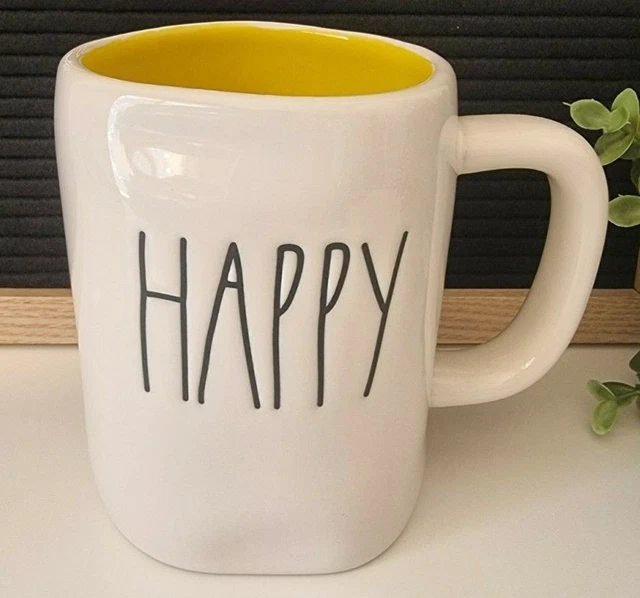 Rae Dunn - Yellow Inside Coffee Cup Mug " Happy "