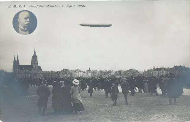 Photo Pk Dirigeable Zeppelinfernfahrt Munich 1909 X10