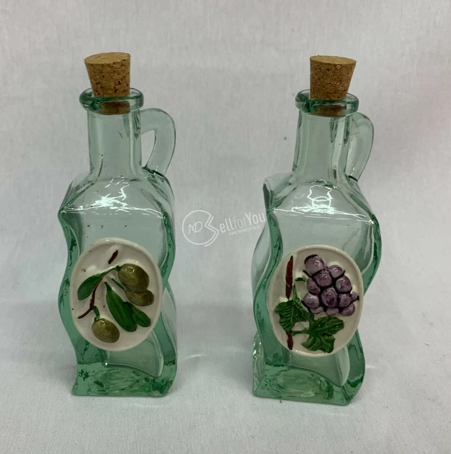 Coppia Di Bottigliette Per Aceto E Olio In Vetro Verde Con Tappo In Sughero 18Cm