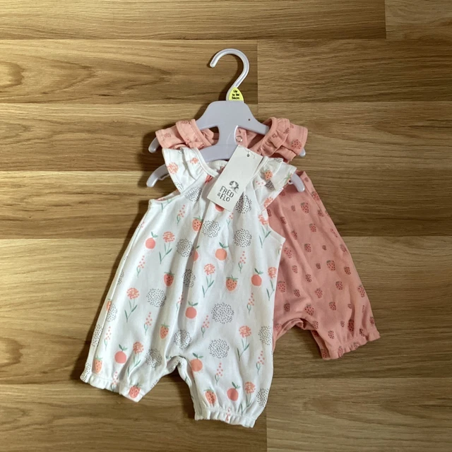 Baby Girl Clothes Newborn 10lbs New Tags Set 2 Short Romper Playsuits Pink White
