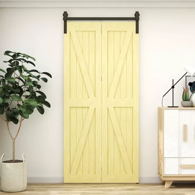 CCJH3.3-6.6FT Bi-Folding Sliding Barn Door Hardware Kit for Two Four Wooden Door