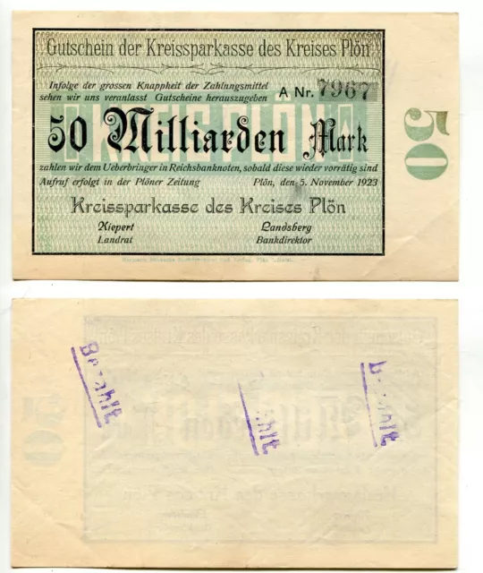 50 Milliarden Mark Kreis Plön 5.11.1923, Erhaltung II+