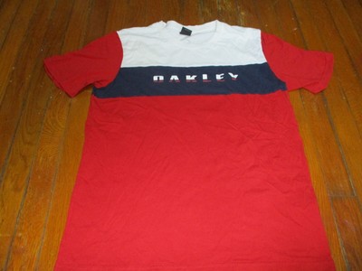 Oakley Custom Fit Red White Blue Short Sleeve Crew Neck T-Shirt Size XL