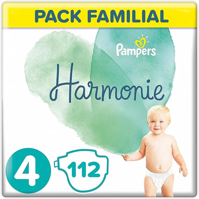 Pampers Couches Taille 4 (9-14 kg), Harmonie, 112 Bébé (Lot 4