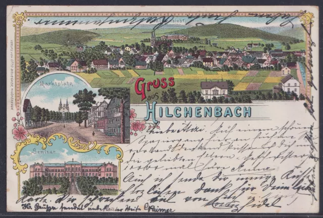 63741) Litho AK Gruß aus Hilchenbach 1900 Marktplatz Seminar