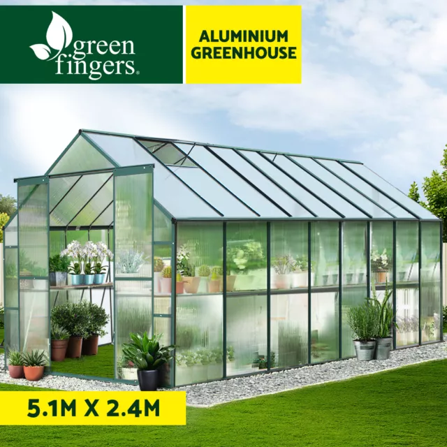 Greenfingers Greenhouse Aluminium Polycarbonate Green House Garden Shed 5.1x2.4M