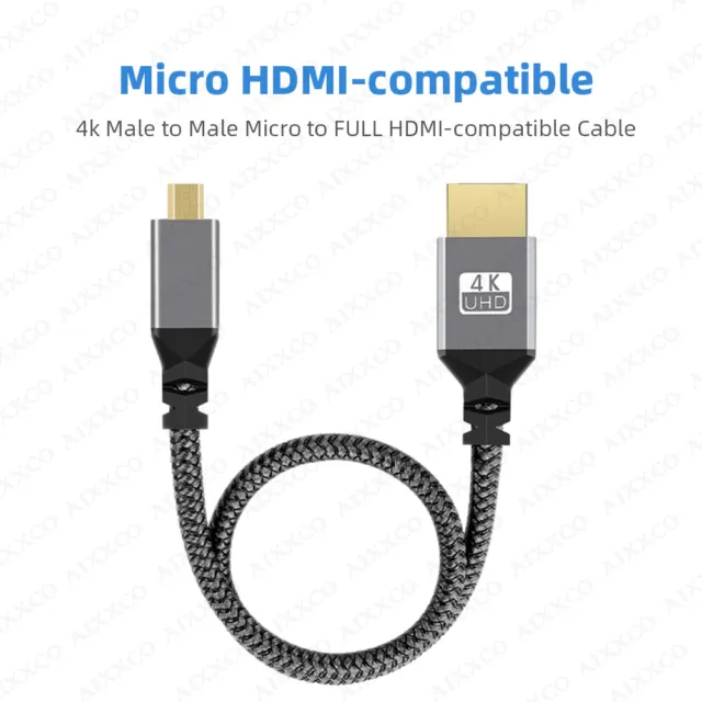 Twozoh Court Câble Micro HDMI vers HDMI 0,3M, Nylon tressé Câble HDMI A vers  Micro HDMI D, Supporte 3D 4K/60Hz 2.0 1080p : : High-Tech