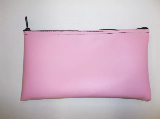 1 Brand New Premium Pink Zippered Vinyl Leather Like Bank Deposit Money Bag