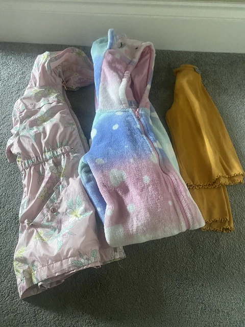 x3 piece girls clothing bundle 6-7 years bundle coat, onesis, top