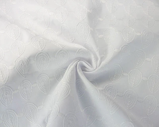 White Broderie Anglaise Embroidered Cotton dress fabric by the half metre