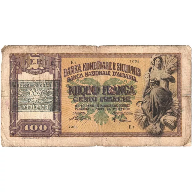 [#393727] Albania, 100 Franga, Undated (1940), KM:14, VG