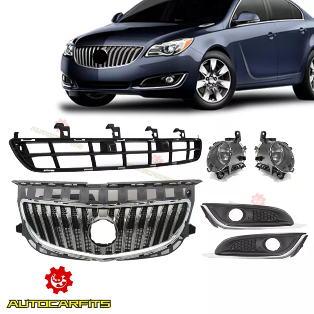Front Upper/Lower Grille Fog Lamps/ Bezels Set 6pcs For 2014-2017 Buick Regal