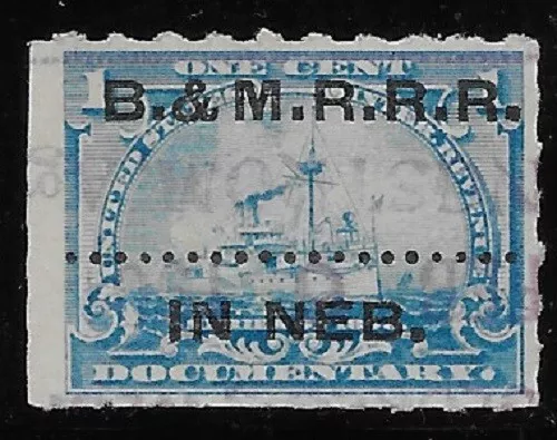 US 1898 BATTLESHIP REVENUE STAMP R163 w  BURLINGTON & MISSOURI RIVER R.R. CANCEL