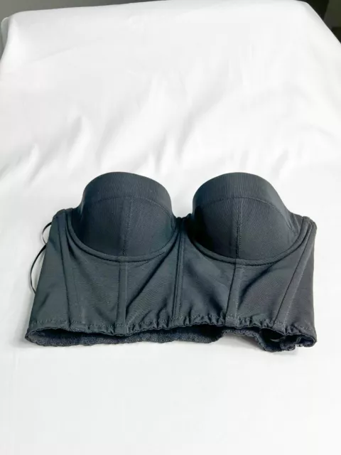 Womens Black Lace Corset Bustier Bra & Panty Lingerie Garter Set - 3 PC