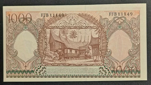 1958 INDONESIA 1000 RUPIAH PICK# 61 - VERY NICE CRISP UNC BANKNOTE! -d4116unx 2