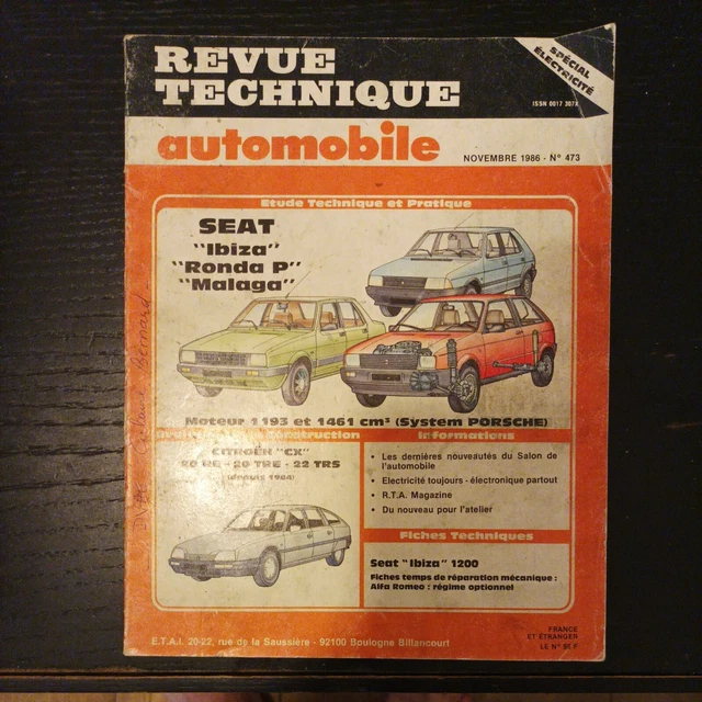 Revue Technique Automobile Seat Marbella Et Terra Essence - RTA ETAI, Occasion