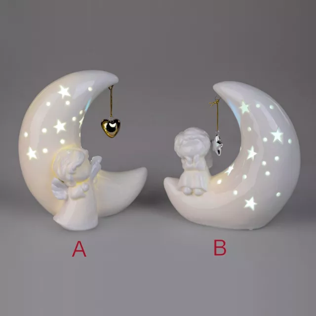 Engel auf Mond Herz o. Stern Porzellan LED-Licht formano 735072 Weihnachtsdeko