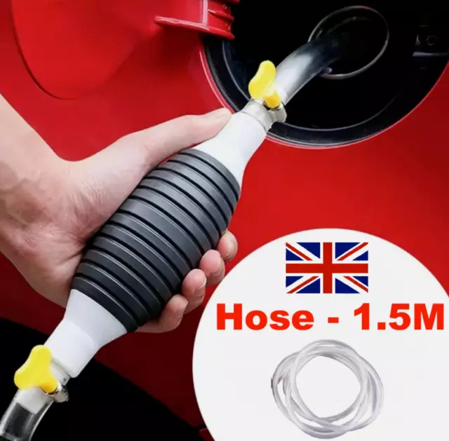 Hand Siphon Pump Petrol Diesel Water Oil Liquid Fuel Transfer Easy Use Tool 1.5M