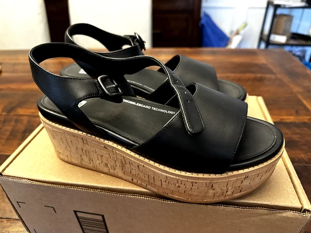 FitFlop Womens Eloise Cork-wrap Leather Back-Strap Wedge Sandals, 9