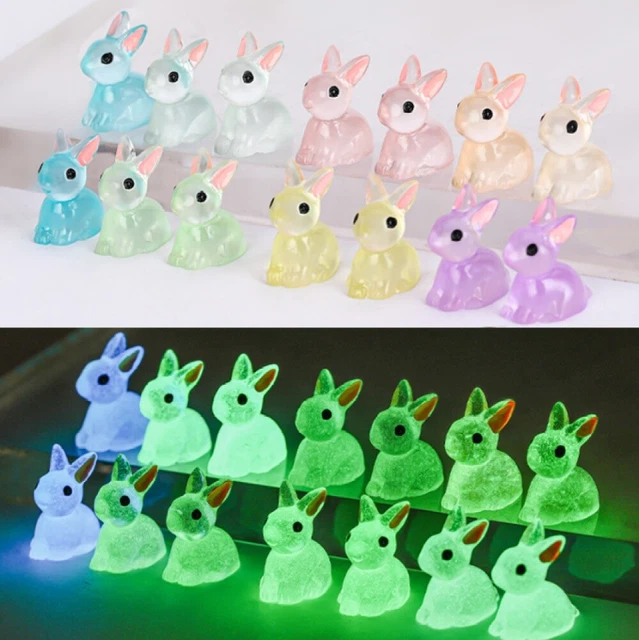 60PCS MINI RESIN Luminous Rabbit Glow in the Dark Miniature Tiny Bunny ...