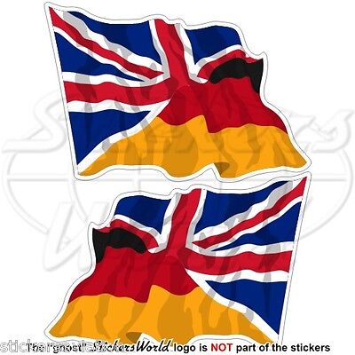 GERMANY-UK Flying Flag German-United Kingdom British Union Jack 75mm Stickers x2