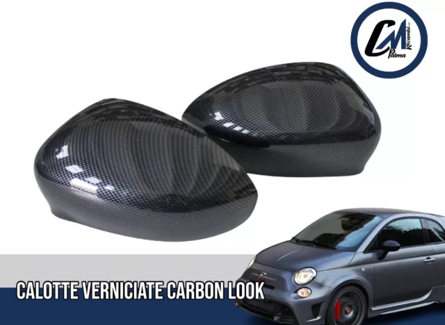 2X Coppia Calotte Carbon Look Effetto Carbonio Specchio Retrovisore Fiat 500