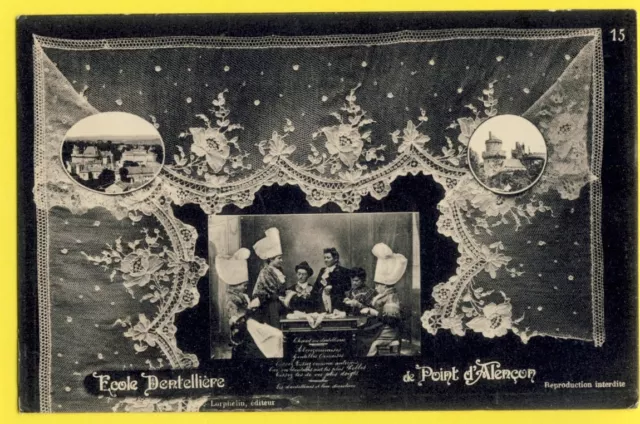 cpa DENTELLE POINT d'ALENÇON LACE Chant des DENTELLIERES Song of the lace makers