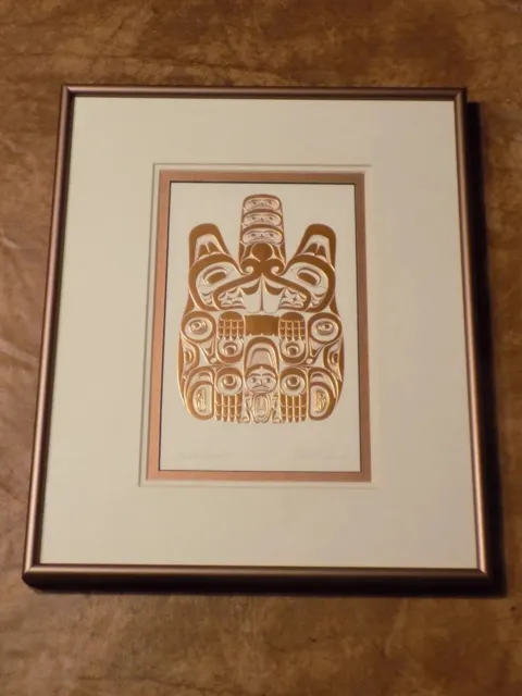 Native Copper Foil Art Haida Beaver "TTSANG" Bill Reid Glass Framed Wall Picture