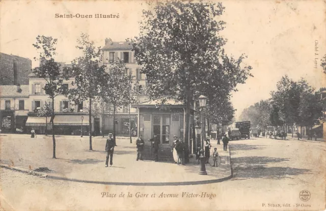 Cpa 95 Saint Ouen Place De La Gare Et Avenue Victor Hugo