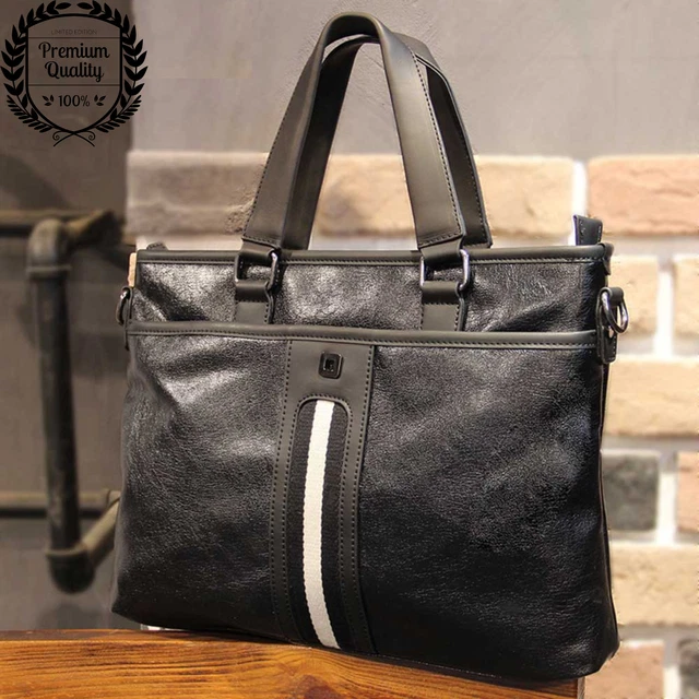 Leather Mens Bag Laptop Crossbody Sling Shoulder Messenger Satchel Fashion Black