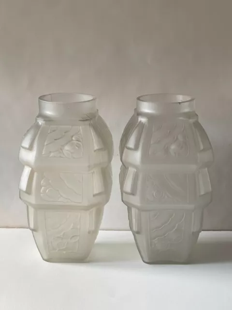 Paire De Vases Art Déco En Verre Dépoli Muller Freres Luneville