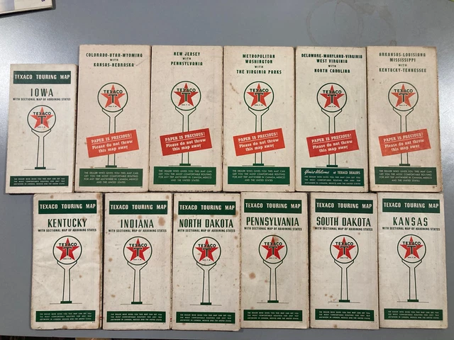 LOT OF  12 Vintage Texaco Touring Service Map USA 1940's
