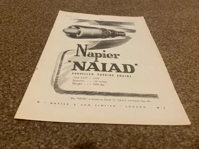 (Ac20) Advert 11X8" Napier Naiad Propeller Turbine Engine - D Napier & Son Ltd