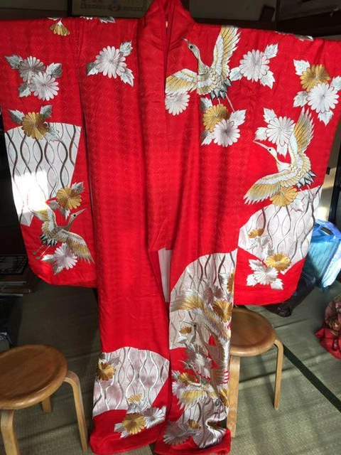 Uchikake Japanese Kimono Hatake crane red Classic Embroidered
