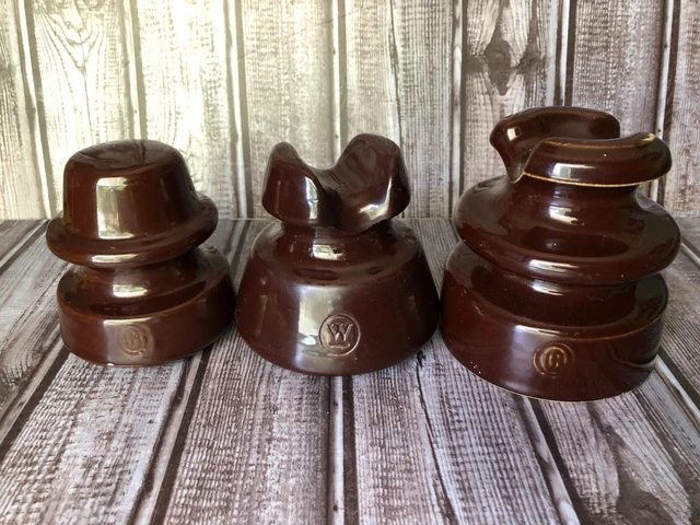 Mixed Lot 3 Vintage Porcelain Brown Insulators 2 OB Ohio Brass + 1 Westinghouse