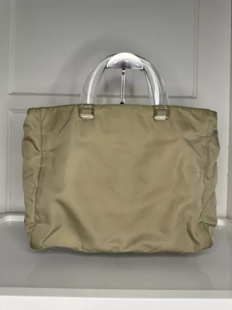 Authentic PRADA Red Nylon and Clear Plastic Handle Tote Handbag Purse  #53152