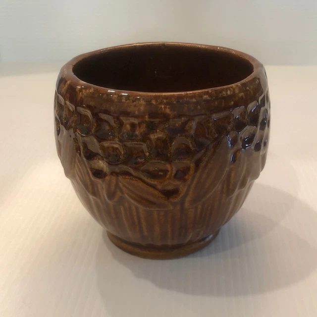 McCoy Pottery Stonewear Small Jardiniere Brown Gloss Glaze 1930's THINK SPRING!!