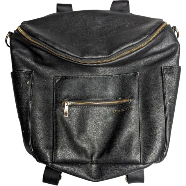 Fawn Design Black Original Diaper Bag Vegan Faux Leather Multi Pocket Backpack