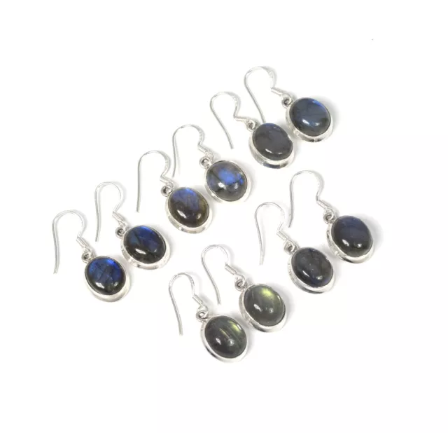 Wholesale 5PR 925 Solid Sterling Silver Labradorite Hook Earring Lot Q896