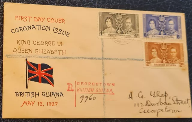 British Guiana - 1937 - "KGVI Coronation" Set on Illustrated - First Day Cover