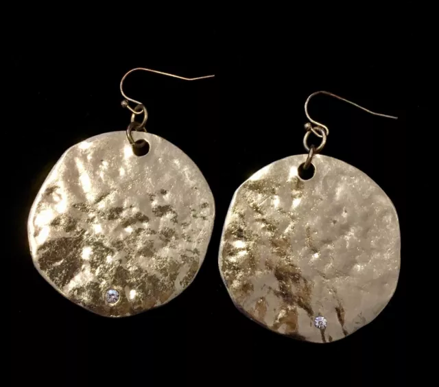 Chico's  Festive Hammered Gold color Metal Earrings with Sparkly Stone