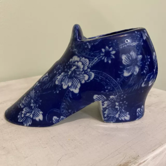Victoria Ware Ironstone Blue & White Flow Blue Shoe  Vase Planter Floral