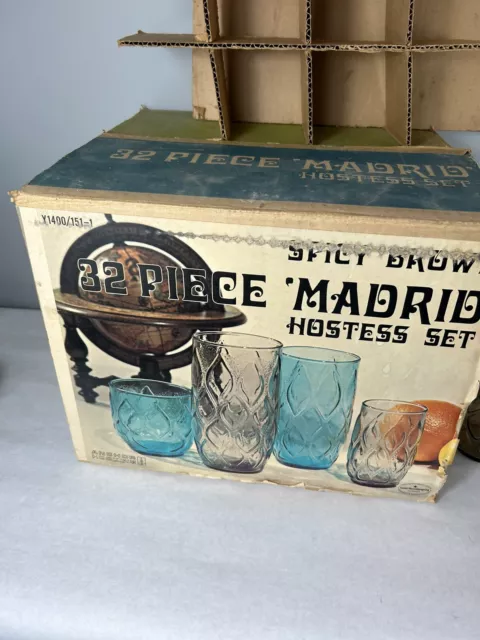 Vintage Retro Anchor Hocking MADRID Spicy Brown Tumblers Coolers Glasses Box 28