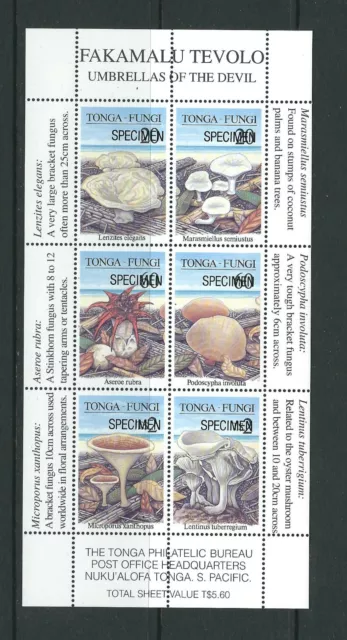 Tonga 1997 Fungi Setas Souvenir Hoja con Resello Specimen VF MNH