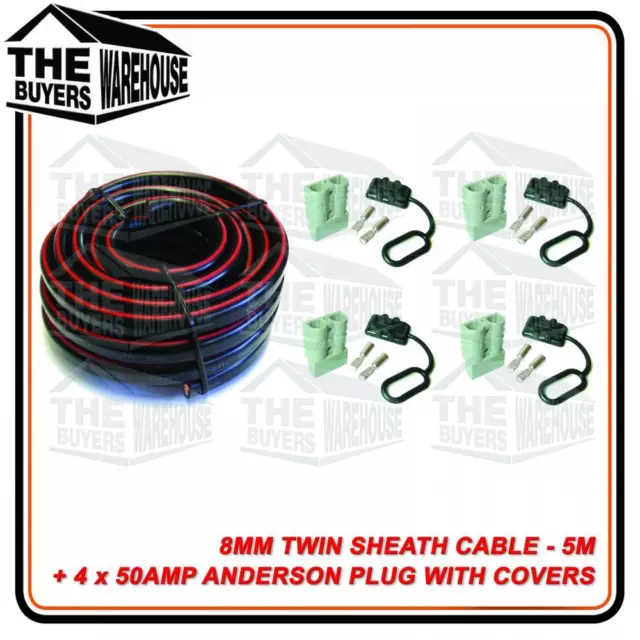 HEAVY DUTY 50 AMP 8 B&S ANDERSON PLUG EXTENSION LEAD CABLE x 5M ANDERSON COVERS