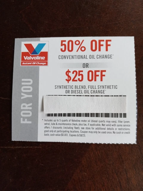 VALVOLINE 50% Off Conventional or 25% Off Synthetic or Diesel Oil Change (#1)
