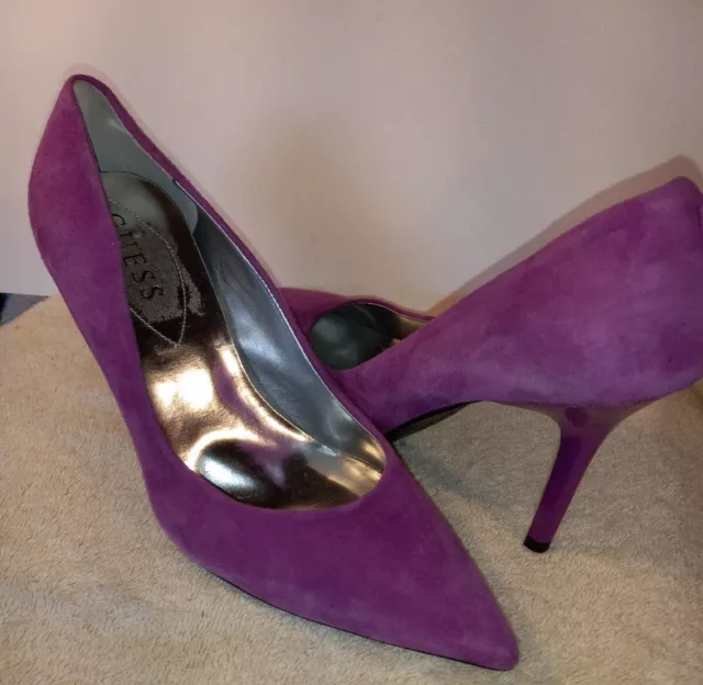 New Guess Plum Purple Suede Pointed Toe Classic Stiletto Pumps Size  8M Merilyn3