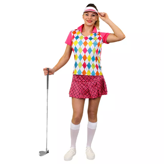 Ladies Golfer Costume Golfing Fancy Dress Pub Golf Hen Party Adult Sport Uniform