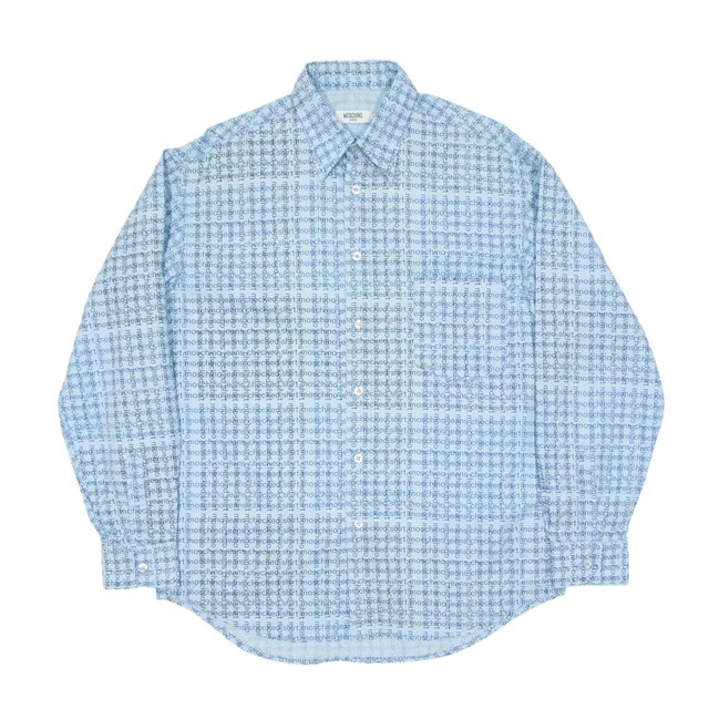 Camicia stampa logo Moschino all over blu manica lunga uomo M