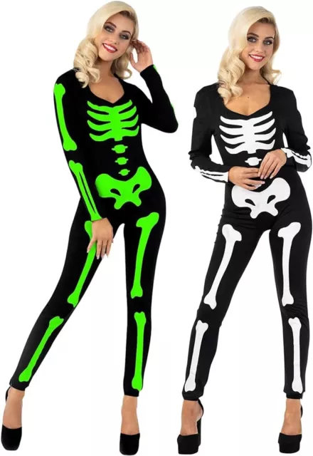 Damen Glow in the Dark Skelett Kostüm Damen Halloween Body Kostüm